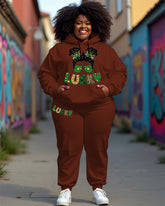 Women's Plus Size Happy Patrick's Day Hoodie and Pants Set